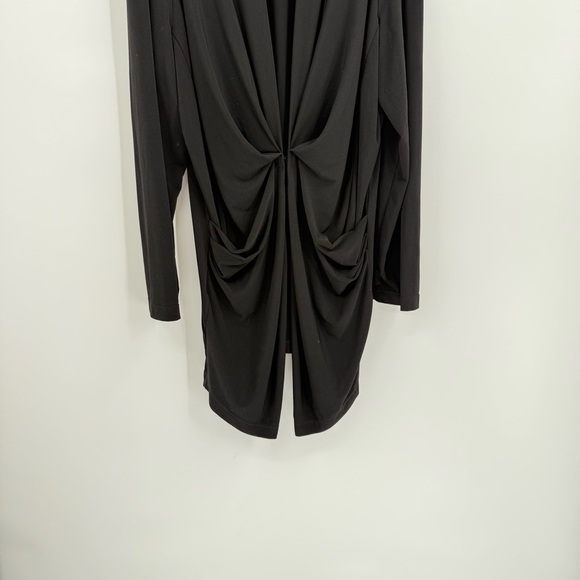 Chico's Black Slinky Knit Ruched Front Long Cardigan size 3 (XL) Long Sleeves - Picture 2 of 5